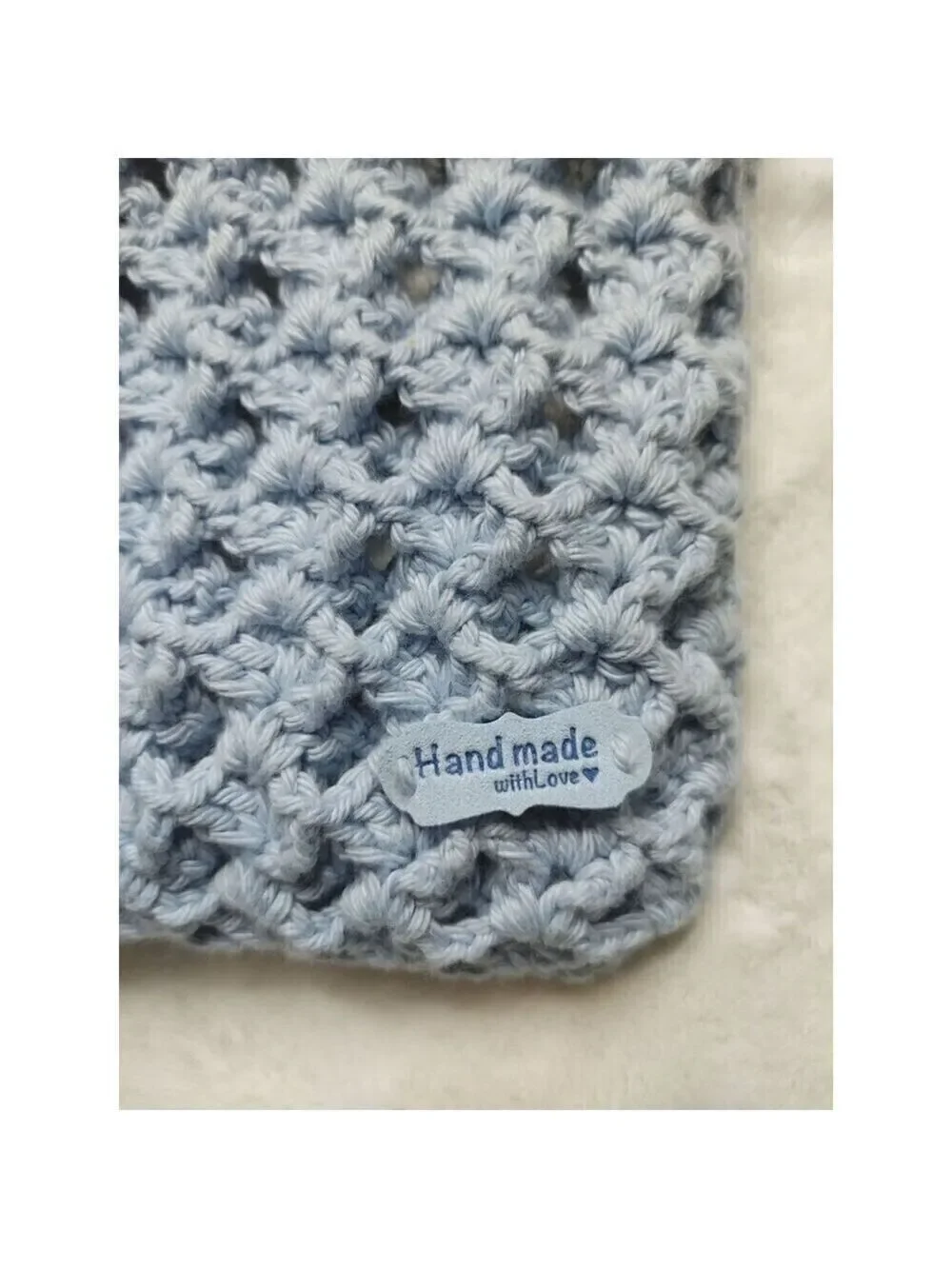 Handmade Crocheted Coco Knot Fleece Lined 100% Cotton Light Blue Wrist Bag